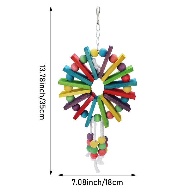 Litewoo Parrot Hanging Chew Toy Bird Bite Swing with Colorful Wood Beads Bells for Parrot Macaw African Greys Cockatiels Cage Accessories (Colorful Wood Toy) - Image 2